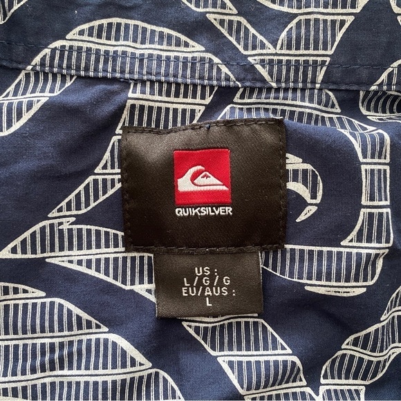 QUIKSILVER Navy Blue & White Aloha Hawaiian Collared Shirt Men L Large - Picture 6 of 8